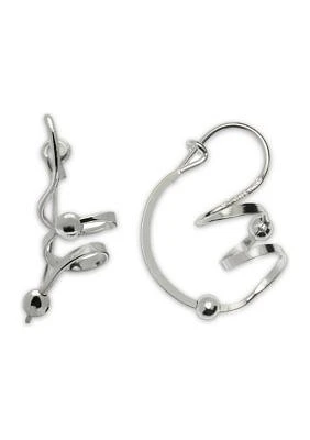 Sterling Silver Corkscrew Twisted Drop Hoop Earrings