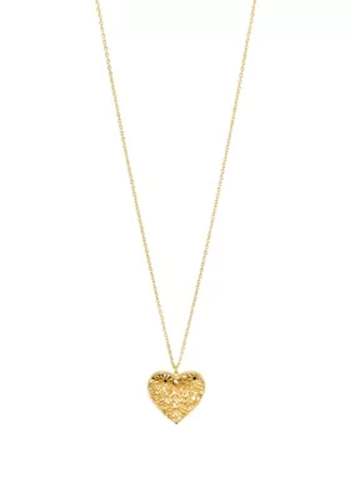 Long Floral Cut Out Heart Pendant Necklace