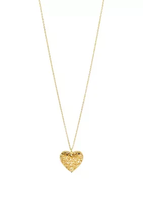 Long Gold Tone Heart Pendant Necklace