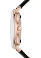 Rose Gold Tone Pyper 3 Hand Black Leather Watch