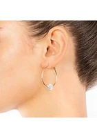 1.5" Silver Plated Crystal Pavé Ball Hoop Earrings