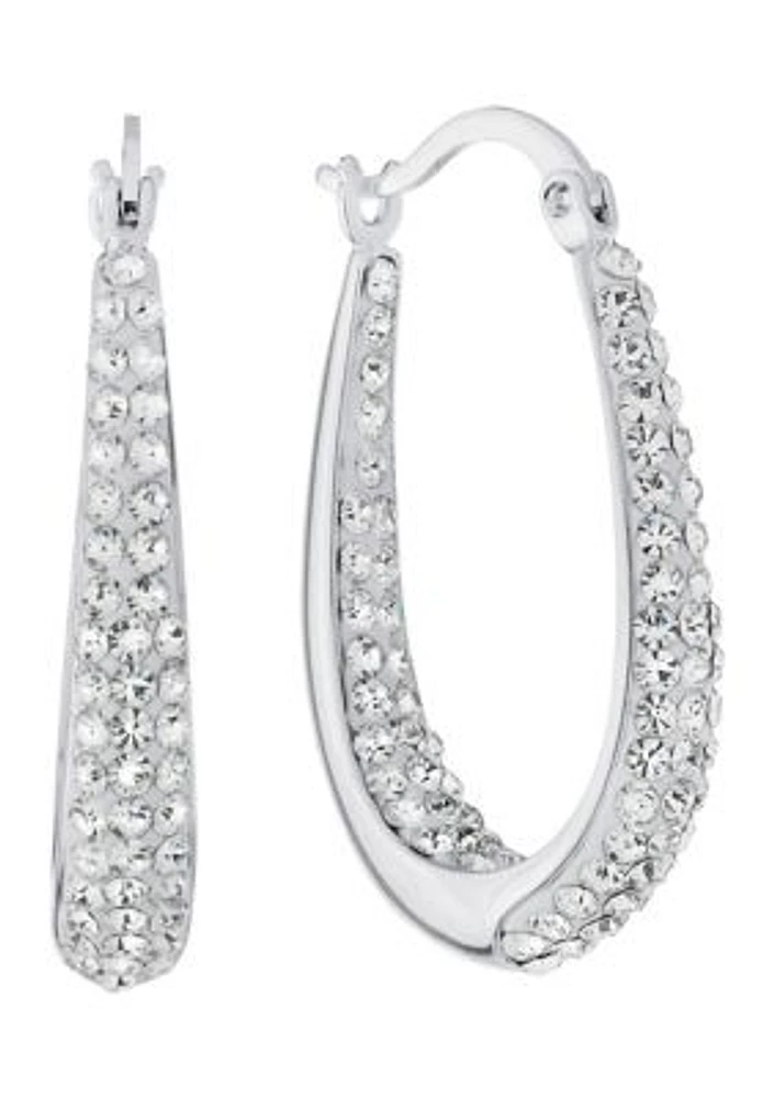 Silver Plated 1.27" Crystal Pavé Inside-Out Oval Hoop Earrings