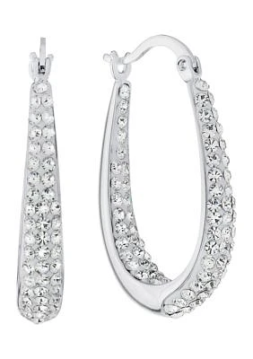 Silver Plated 1.27" Crystal Pavé Inside-Out Oval Hoop Earrings