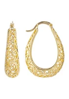 Gold Over Silver Plated 1.2" Filigree Hoop Earrings