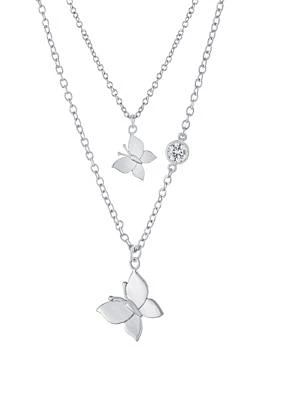 Boxed Silver Plated 14" + 2" Butterfly and 16" + 2" Cubic Zirconia Butterfly Mom & Me Necklace Set