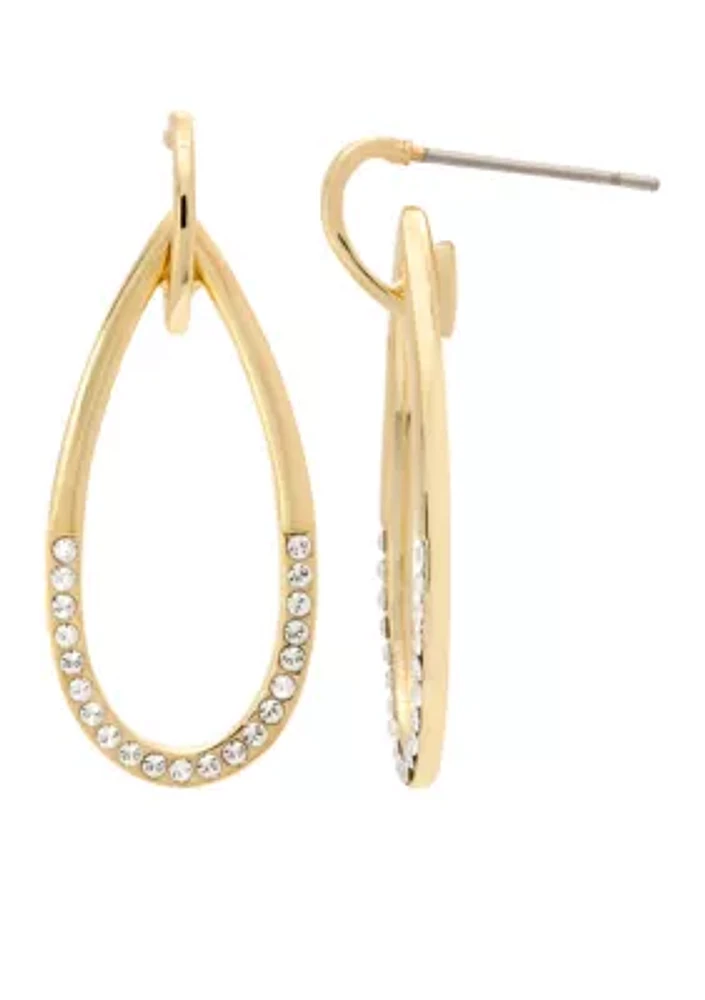Gold-Tone Crystal Open Drop Earrings