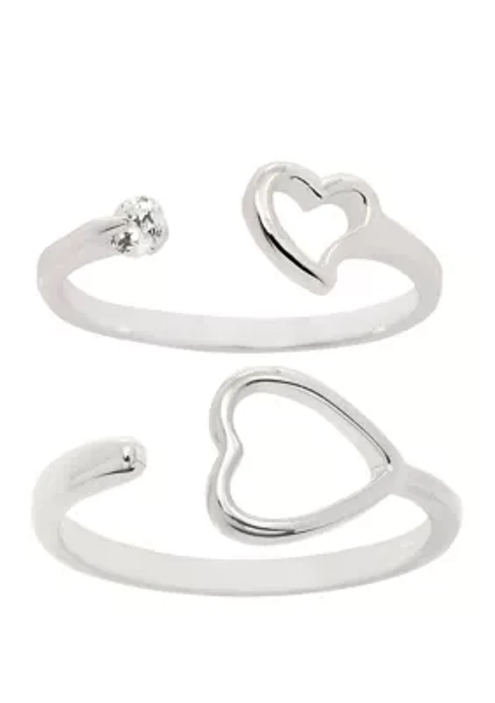 Silver Duo Lab Created Cubic Zirconium Heart Ring