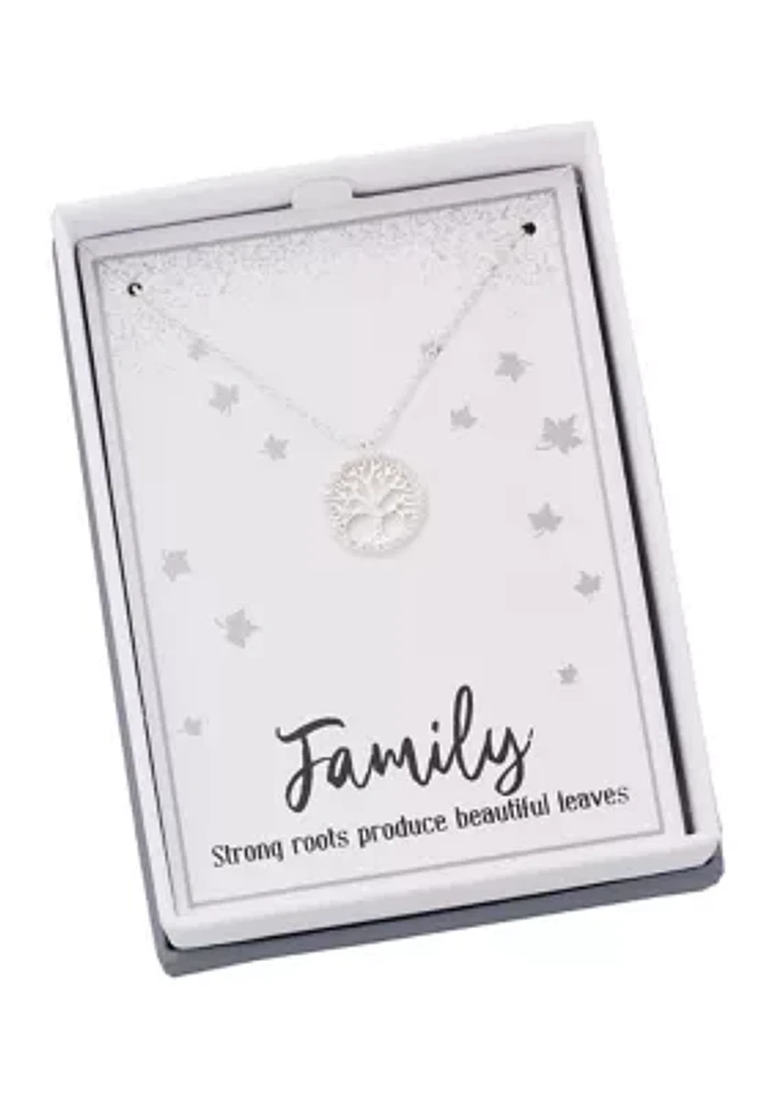 Boxed Silver Tone Tree of Life Pendant Necklace