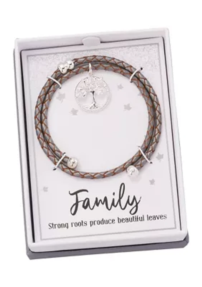 Boxed Leather Bracelet with Tree of Life Charm