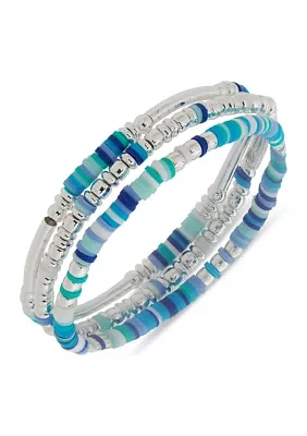 Silver Tone Multi Beaded Stretch Bracelet Set