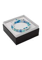 Silver Tone Multi Beaded Stretch Bracelet Set