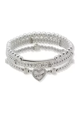 Crystal Heart Pave Stretch Bracelets Set