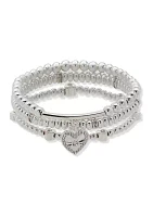 Crystal Heart Pave Stretch Bracelets Set