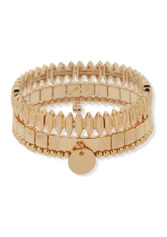 Beaded Disc Charm Stretch Bracelet Set