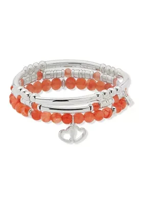 Silver Tone Heart Charm Bracelet Set