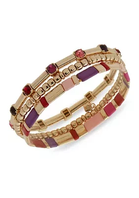 Gold Tone Multi Pink Stretch Bracelet Set