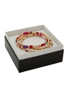 Gold Tone Multi Pink Stretch Bracelet Set
