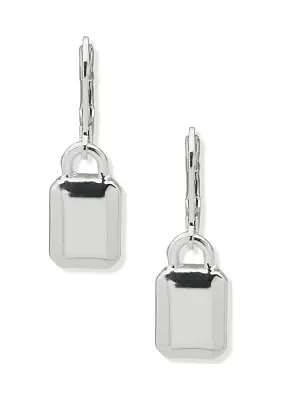 Silver Tone Padlock Lever Back Earrings