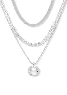 Silver Tone Multi Row Pendant Drop Necklace