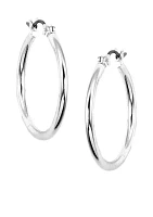 Classic Silver-Tone Click Top Tube Hoop Earrings