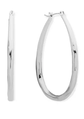 Silver Tone Teardrop Tubular Hoop Earrings