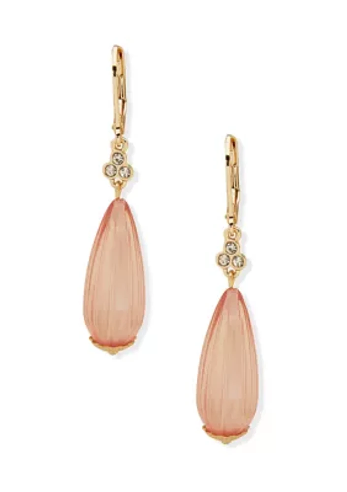 Gold Tone Fluted Bead Drop Earrings