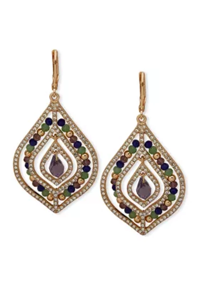 Rose Gold Tone Blush Crystal Beaded Chandelier Earrings