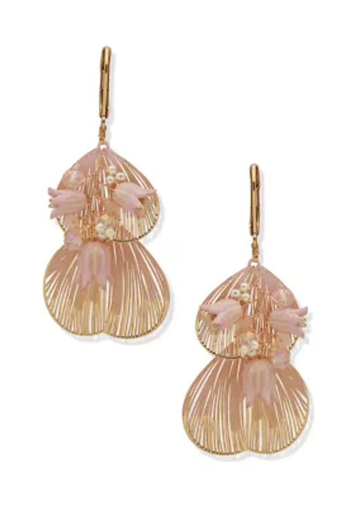 Gold Tone Flower Drop Earrings