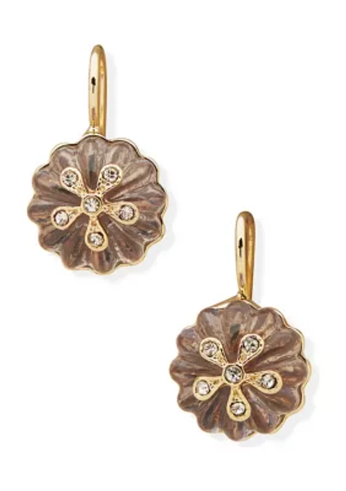 Gold Tone Periwinkle Flower Bead Drop Earrings