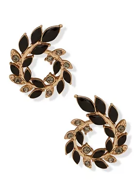 Gold Tone Open Leaf Wreath Earrings