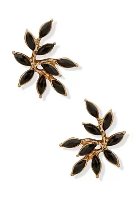 Gold Tone Stone Leaf Stud Earrings