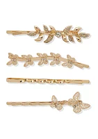 Gold Tone White Butterfly Bobby Pin Set