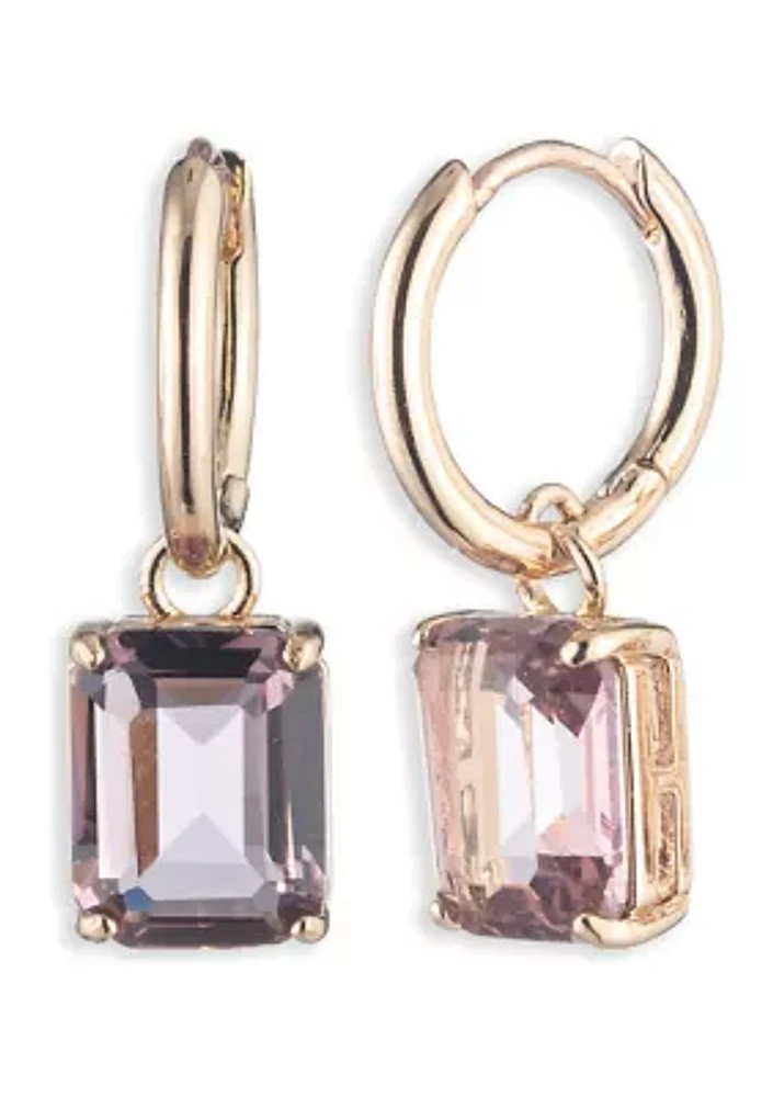 Gold Tone Pink Huggie Hoop Earrings