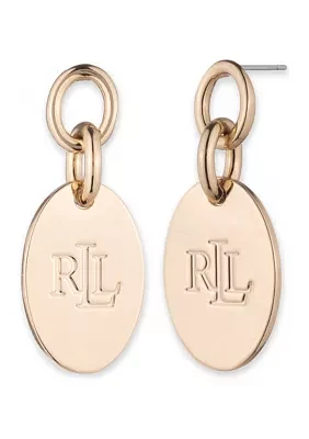 Gold Tone Logo Drop Earrings