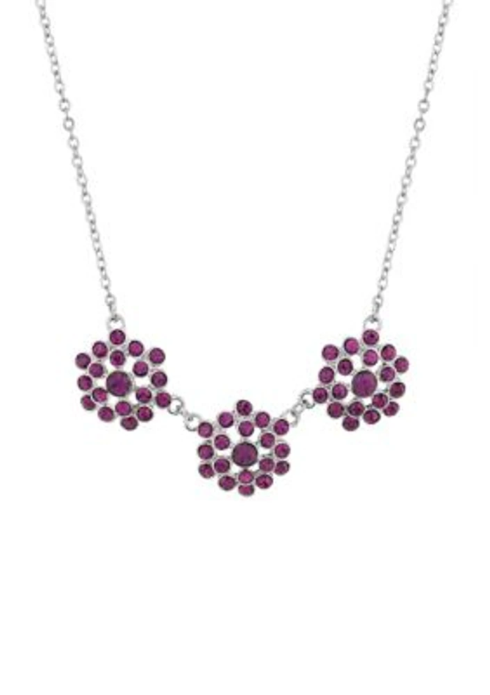 16 Inch Adjustable Silver Tone Amethyst Collar Necklace