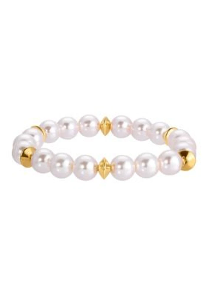 Gold Tone Faux Pearl Stretch Bracelet