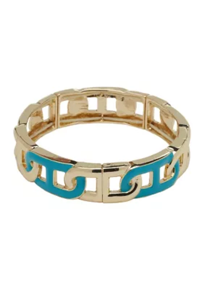 Gold Tone Turquoise Enamel Link Stretch Bracelet