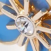 Gold Tone Blue Enamel Flower Stretch Bracelet