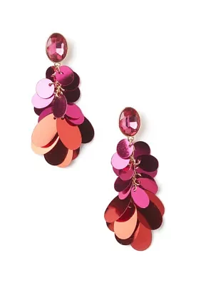 Gold Tone Pink Sequin Statement Earrings