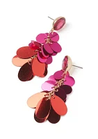 Gold Tone Pink Sequin Statement Earrings