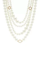 Gold Tone Multi Foil Multi Strand Pearl Necklace