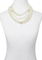 Gold Tone Multi Foil Multi Strand Pearl Necklace