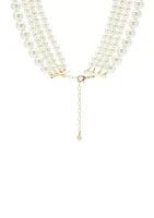 Gold Tone Multi Foil Multi Strand Pearl Necklace