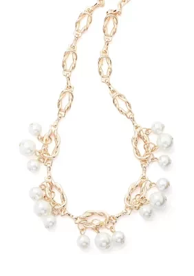 Gold Tone Pearl Shaky Pearl Frontal Necklace