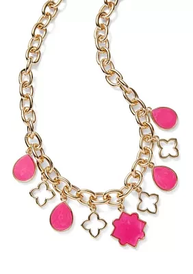 Gold Tone Shaky Charm Collar Necklace