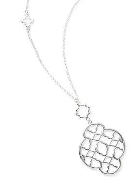Silver Tone Open Station Pendant Strand Necklace