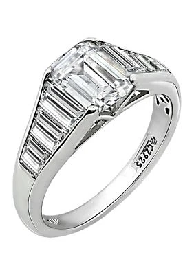 Emerald  & Tapered Baguette Cubic Zirconia Ring