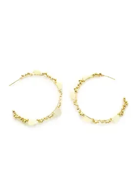 White Stone Beaded Hoop Earrings