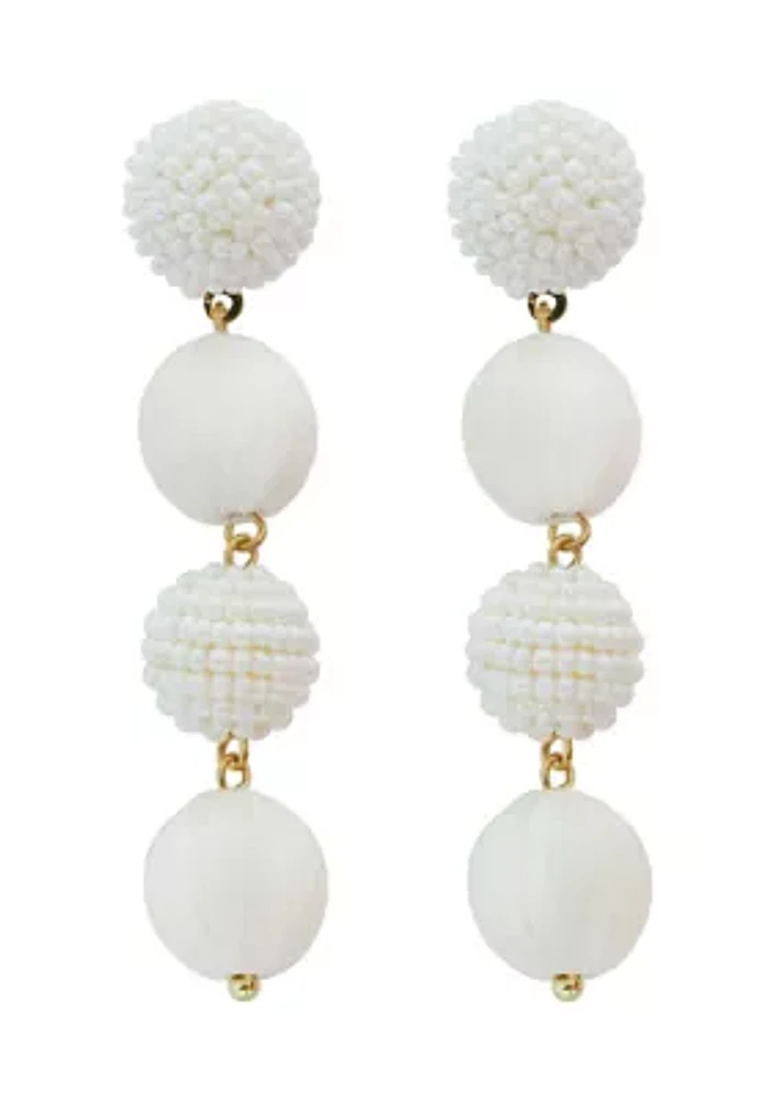 White Ball Linear Earrings