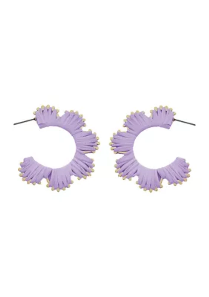 Gold Tone Raffia Scalloped Hoop Earrings